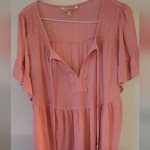 Cult of Design Womans Sz. L Pink FLowy Top Boho Flutter Sleeve New w/Tags